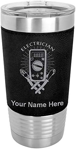  20oz Vacuum Insulated Tumbler Mug, Electrician, Personalized Engraving Included (Faux Leather, Blue)