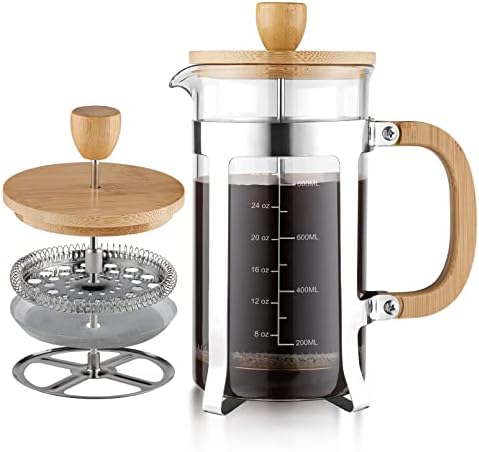  34 OZ Bamboo French Press Stainless Steel High Borosilicate Glass Plastic Free 1000ML Espresso/Tea Maker Coffee Coffee Serving Sets