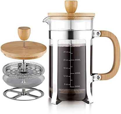  34 OZ Bamboo French Press Stainless Steel High Borosilicate Glass Plastic Free 1000ML Espresso/Tea Maker Coffee Coffee Serving Sets