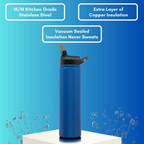 27oz Insulated Water Bottle Thermos, Premium Triple Layer Vacuum Stainless Steel, BPA Free Wide Mouth Lid With Carabiner Clip