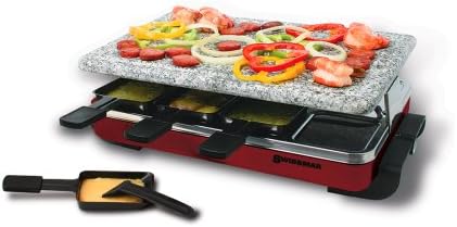  KF-77041 Classic 8-Person Raclette Party Grill With Reversible Cast Aluminum Non-Stick Grill Plate/Crepe Top, Black