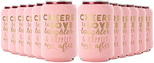  Wedding Can Can Cooler Decorations - Cheers To Love Laughter And Happily Ever After, Can Coolies Set Of 12, Wedding Supplies For Bridal Showers, Engagements And Bachelorette Parties (Black)