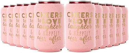  Wedding Can Can Cooler Decorations - Cheers To Love Laughter And Happily Ever After, Can Coolies Set Of 12, Wedding Supplies For Bridal Showers, Engagements And Bachelorette Parties (Black)