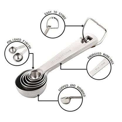  Measuring Spoons, Copper Plated Stainless Steel Measuring Spoons Set Of 6 Piece 1/8 Tsp, 1/4 Tsp, 1/2 Tsp, 1 Tsp, 1/2 Tbsp & 1 Tbsp For Measuring Dry And Liquid Ingredients, Fits In Spice Jars