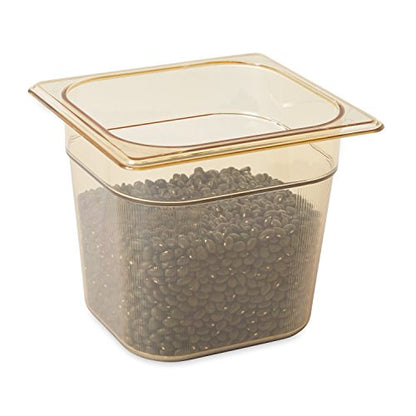 Rubbermaid Commercial Products Hot Food Insert Pan For Restaurants/Kitchens/Cafeterias, 1/6 Size, 6 Inches Deep, Amber (FG206P00AMBR)