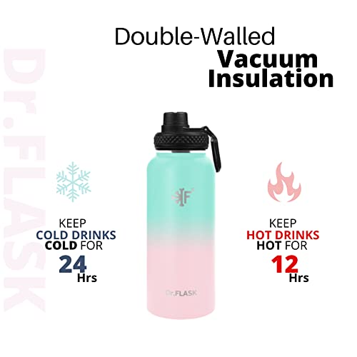  Sports Water Bottle - 32 Oz, 3 Lids (Straw Lid), Leak Proof, Vacuum Insulated Stainless Steel, Double Walled, Thermo Mug, Metal Canteen