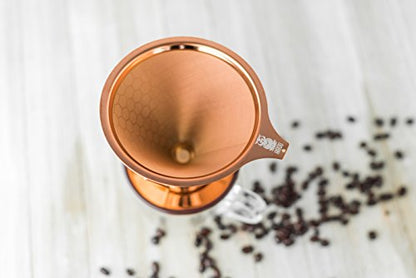  IBOU - Copper Coated Pour Over Coffee Dripper - Paperless Filter - Reusable & Ecofriendly - Honeycomb Design Dripper - Coffee Brewer - Chemex - Bodum - Carafe Compatible