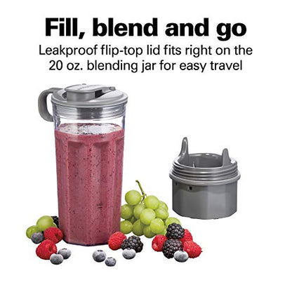 Hamilton Beach 800W Power Blender Single-Serve Personal Blender For Shakes & Smoothies With 20oz Travel Cup & Lid, Black (53620)