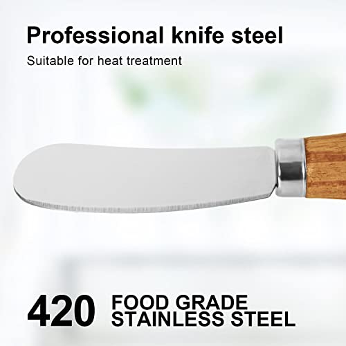  Vertical Cheese Knife Set Cute Standing Butter Knife Food Grade 420 Stainless Steel Cheese Spreader Knives Butter Spreader With Wooden Handle For Fruit, Picnic,Charcuterie , Party, 4.7 Inch, 4 Pieces (4 Pack)