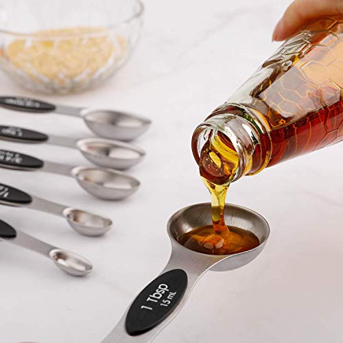  Magnetic Measuring Spoons Stainless Steel Set Of 6 Dual Sided StackableTeaspoon And Tablespoon For Measuring Dry And Liquid Ingredients