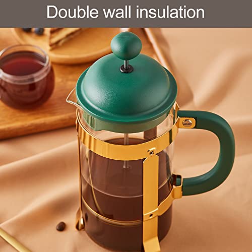  French Press Coffee & Tea Maker, 34 Ounce Coffee Press Coffee Maker, 304 Stainless Steel Heat Resistant High Boron Glass Easy To Clean (Dark Green, 34oz)