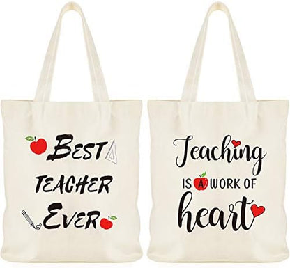 Frienda 2 Pcs Teacher Tote Bags Canvas Teacher Appreciation Bags For Women Reusable Teacher Gift Bag For School Supplies
