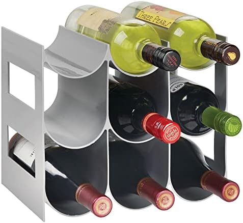  Plastic Free-Standing Water Bottle Organization/Wine Rack Storage Organizer For Kitchen Countertops, Cabinet, Bin, Pantry, Fridge, Refrigerator, 3 Tiers, 9 Bottles, Lumiere Collection - White