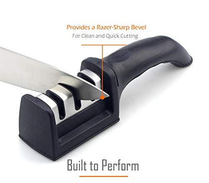  Professional Premium 3-Stage Chef Kitchen Knife Sharpener. Quick And Easy Sharpening, Straightening, And Polishing Of Chef Blades And Kitchen Knives. Includes Cut-Resistant Glove & Bookmark