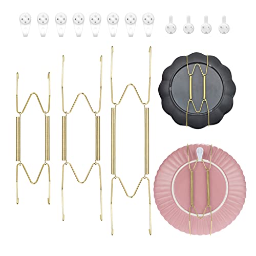  EEEKit 12 Pack Plate Hangers For The Wall, 6 8 10 Inch Invisible Wall Plate Hangers With 16 Pack Wall Hooks, Stainless Hanging Plate Holder For Decorative Plate Antique Dishes Easel Decor