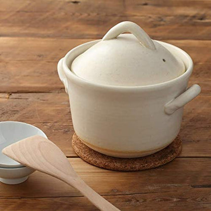  Japanese Donabe Cocer Rice Cooking Pot, 3 Go, 2200cc, White