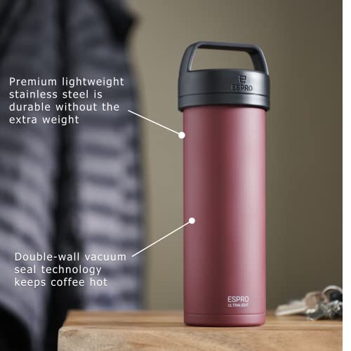  - P0 Ultralight French Press - Double Walled Stainless Steel Vacuum Insulated Coffee And Tea Maker, Portable And Durable Coffee Press For Travel, Camping, And Everyday Use - 16oz, (Cranberry)