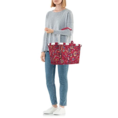  Reisenthel Carrybag Fabric Picnic Tote, Sturdy Lightweight Basket For Shopping And Storage, Paisley Ruby