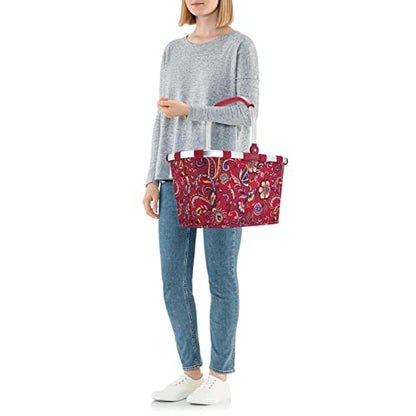 Reisenthel Carrybag Fabric Picnic Tote, Sturdy Lightweight Basket For Shopping And Storage, Paisley Ruby