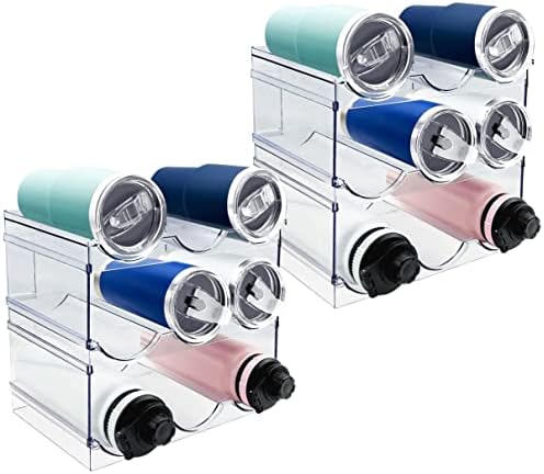  Spaclear Water Bottle Organizer, Stackable Kitchen Pantry Organization And Storage Shelf, Plastic Water Bottle Holder For Fridge Kitchen Cabinet Organizer And Storage, Tumbler Travel Mug Cup Organizer