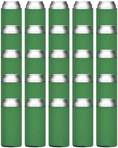  Slim Can Cooler Sleeves (25-Pack) Insulated Polyfoam, Bulk Scuba Knit Polyester Fabric Drink Insulators For 12oz Tall Skinny Beverage - Blank Design (Black)