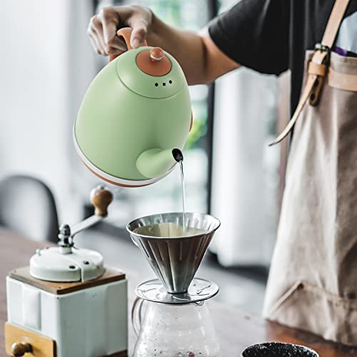  Electric Kettle With Thermometer Stainless Steel 1.5L 1000W Gooseneck Pour Over Coffee Tea Kettle, Hot Water Boiler Heater With Water Temperature Display Quick Heating Boiling Water 110V US Plug Green