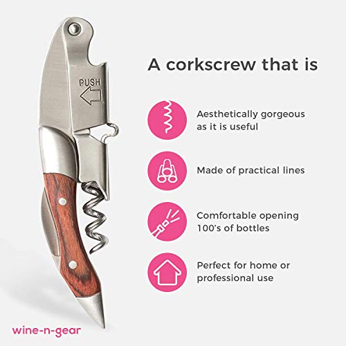  Prestige Waiters Corkscrew By Coutale Sommelier - Rosewood - Handmade And Sustainable Pinewood Crate - French Patented Spring-Loaded Double Lever Wine Bottle Opener For Bartenders And Gifts