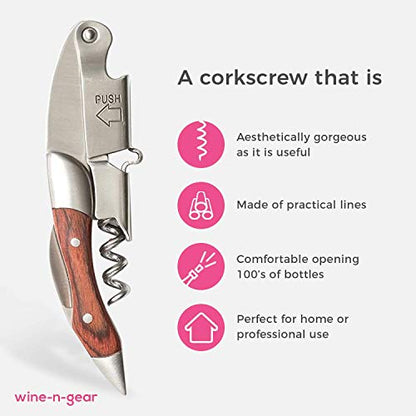  Prestige Waiters Corkscrew By Coutale Sommelier - Rosewood - Handmade And Sustainable Pinewood Crate - French Patented Spring-Loaded Double Lever Wine Bottle Opener For Bartenders And Gifts