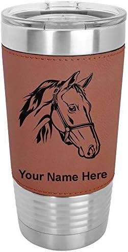 20oz Vacuum Insulated Tumbler Mug, Horse Head 2, Personalized Engraving Included (Faux Leather, Rustic)
