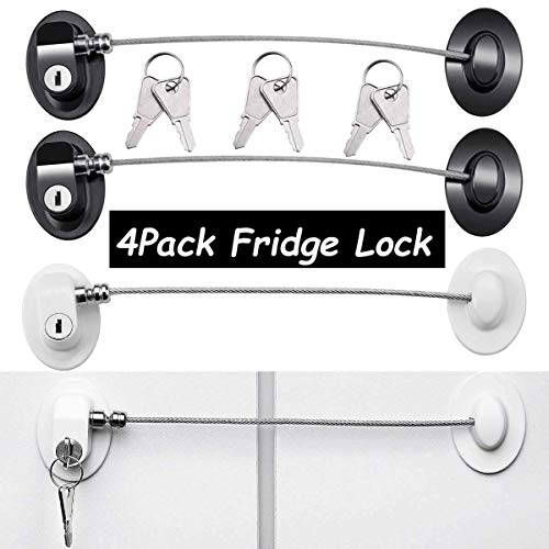  4 Pack Refrigerator Locks With 8 Keys,Child Safety Fridge Lock,Refrigerator Lock Combination,Mini Fridge Lock, File Drawer Lock, Toilet Seat Lock With Strong Adhesive By XccMe (Black)