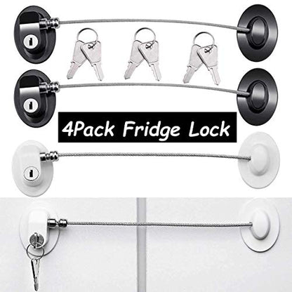  4 Pack Refrigerator Locks With 8 Keys,Child Safety Fridge Lock,Refrigerator Lock Combination,Mini Fridge Lock, File Drawer Lock, Toilet Seat Lock With Strong Adhesive By XccMe (Black)