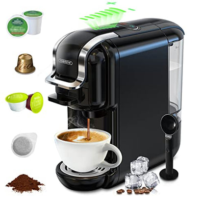  Pod Coffee Maker Single Serve, HiBREW 5-in-1 Espresso Machine For Pods, Kcup*/Nes* Original/DG*/ESE Pod/Espresso Powder Compatible, Cold/Hot Mode, 20 Oz Removable Reservoir, LED Bars Indicator, 19 Bar