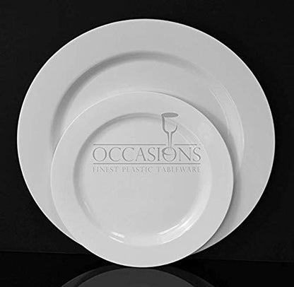  " OCCASIONS " 120 Plates Pack, Heavyweight Disposable Wedding Party Plastic Plates (10.5'' Dinner Plate, Plain White)