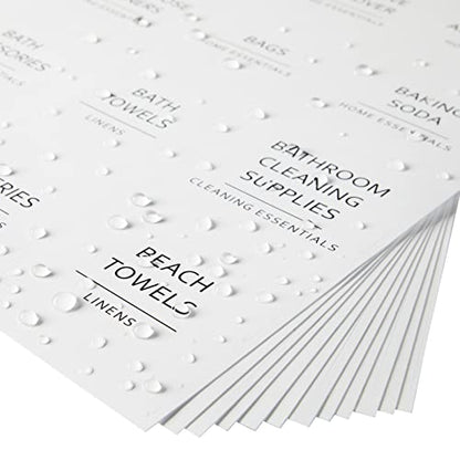  144 Minimalistic Laundry Room Labels For Glass Jars, Preprinted Linen Closet Stickers For Containers, Bathroom Organization, Cleaning Supplies (Black)