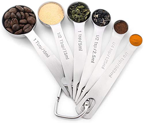 18/8 Stainless Steel Measuring Spoons, Set Of 6 For Measuring Dry And Liquid Ingredients