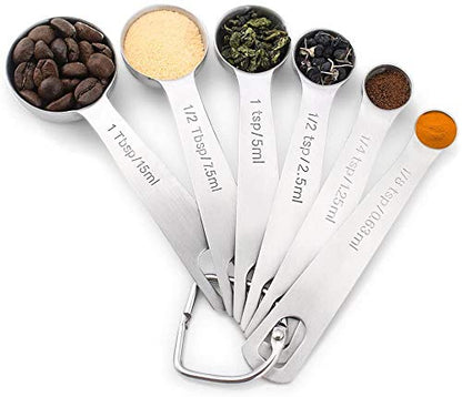  18/8 Stainless Steel Measuring Spoons, Set Of 6 For Measuring Dry And Liquid Ingredients