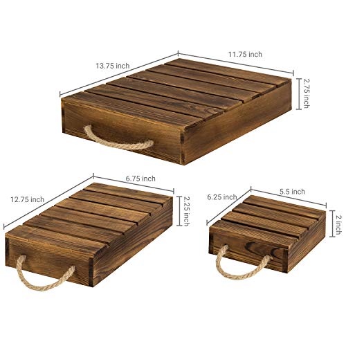  Burnt Wood Rustic Cake Stand Risers For Display, Wooden Pallets Style Tiered Dessert Stand, Cupcake Display Boxes With Rope Handles, Set Of 3