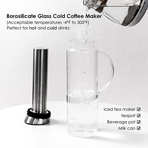  Cold Brew Coffee Iced Tea Maker & Fruit Pitcher - Large Capacity 68 Ounces - With Durable Glass Carafe/Fine Mesh Steel Infuser/Airtight Lid