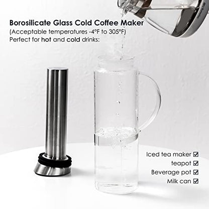  Cold Brew Coffee Iced Tea Maker & Fruit Pitcher - Large Capacity 68 Ounces - With Durable Glass Carafe/Fine Mesh Steel Infuser/Airtight Lid