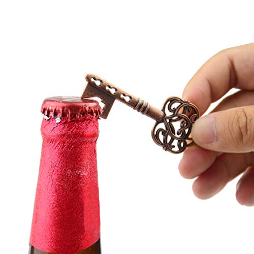  52pcs Vintage Skeleton Key Bottle Opener Wedding Party Favor Guest Souvenir Gift Set With Tag Card And Keychain(Antique Copper)