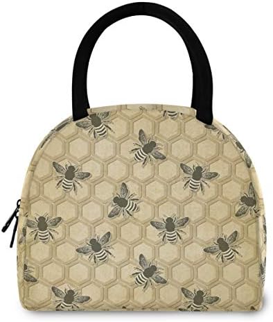  Abstract Giraffes Pattern Reusable Lunch Tote Bag With Front Pocket Zipper Closure Insulated Thermal Cooler Container Bag For Man Women Work Picnic Travel Beach Fishing
