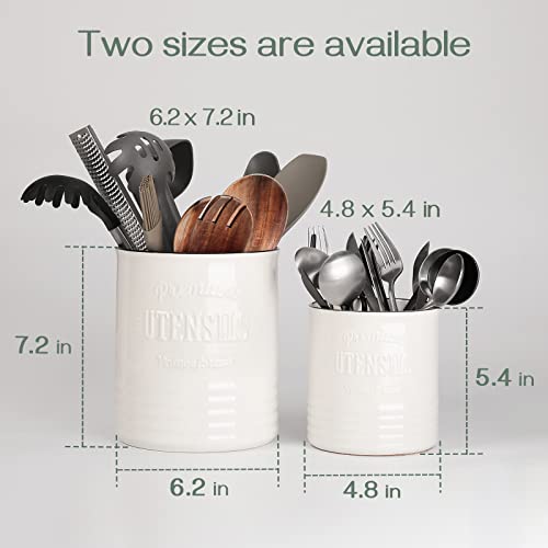  Kitchen Utensil Holder, 7.2″ Extra-Large Ceramic Stable Utensil Caddy, Rustic Cooking Utensil Crock For Farmhouse Kitchen Décor With Countertop-Protection Cork Bottom, Counter Utensil Organizer