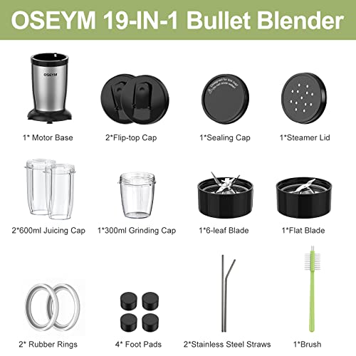  Personal Blender For Shakes And Smoothies, 19 Pieces Set Bullet Blender For Shakes, 850W Smoothie Blender With 2 * 17 Oz & 10 Oz To-Go Cups, Easy To Clean, BPA Free (Black)