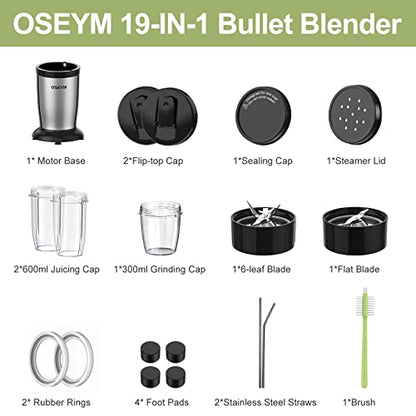  Personal Blender For Shakes And Smoothies, 19 Pieces Set Bullet Blender For Shakes, 850W Smoothie Blender With 2 * 17 Oz & 10 Oz To-Go Cups, Easy To Clean, BPA Free (Black)