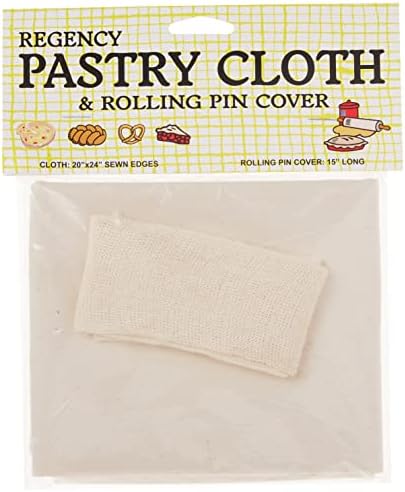  Regency Wraps Pastry Cloth & Rolling Set For Dough, 100% Cotton, Extra Large, 20 X 24 Cloth, 15" Rolling Pin Cover, Natural