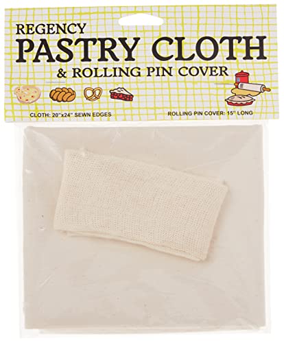  Regency Wraps Pastry Cloth & Rolling Set For Dough, 100% Cotton, Extra Large, 20 X 24 Cloth, 15" Rolling Pin Cover, Natural