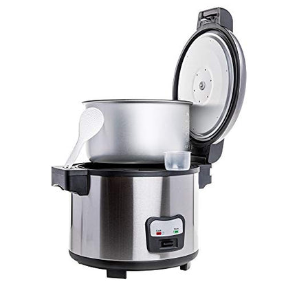  Commercial Rice Cooker And Warmer, 60 Cups Large Cooked (30 Cup Uncooked) Rice With Hinged Lid, Non-Stick Insert Pot, Stainless Steel Exterior