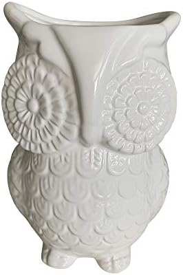 Multi-Purpose Ceramic Owl, Functions As Cooking Utensil Holder, Kitchen Storage Crock, Accent Décor, Organizer, Vase And More (Ceramic White)