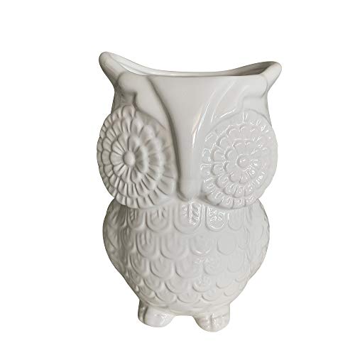  Multi-Purpose Ceramic Owl, Functions As Cooking Utensil Holder, Kitchen Storage Crock, Accent Décor, Organizer, Vase And More (Ceramic White)