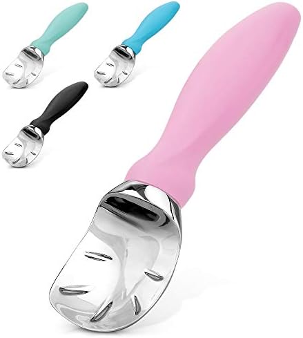  Ice Cream Scoop With Soft Easy Grip Handle - Ice Cream Scooper With Built-in Lid Opener - Heavy Duty Icecream Scoop With Non-Slip Handle For Soft & Hard Ice Cream (Black)